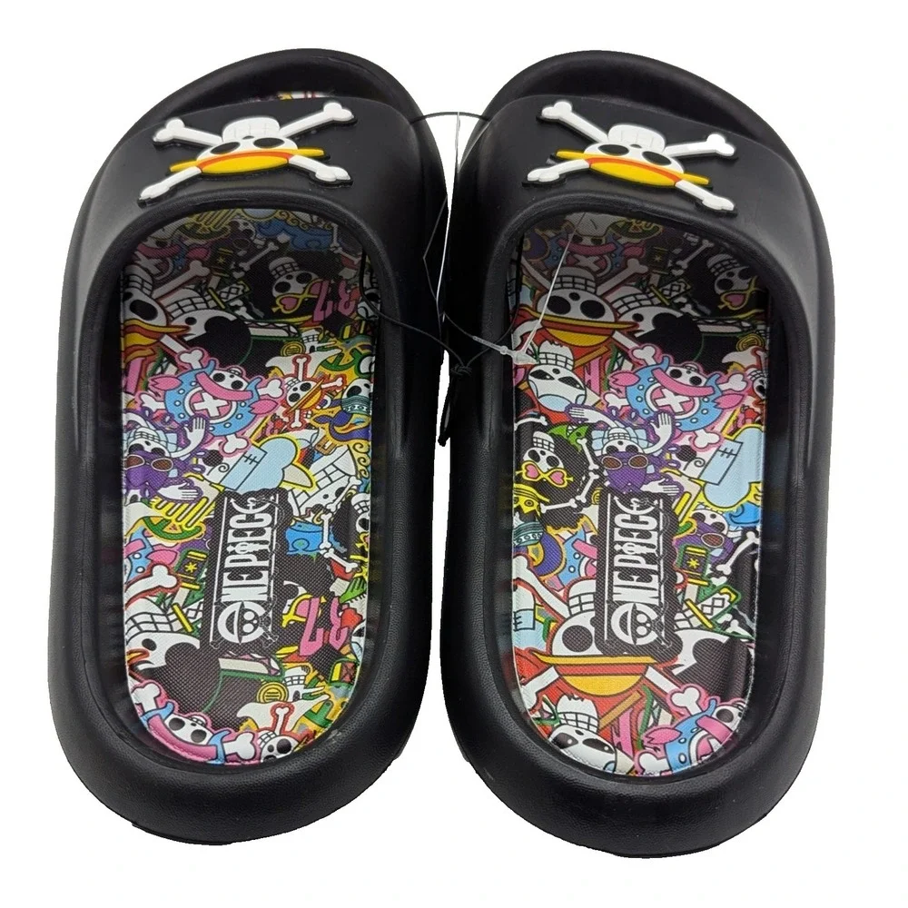 One Piece Anime Skull Slides Sandals Mens Size 8 Black Anime Slip On